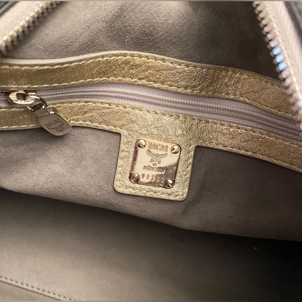 MCM Black Canvas, Snakeskin Embossed and Leather Princess Lion Boston Bag - Picture 6 of 12